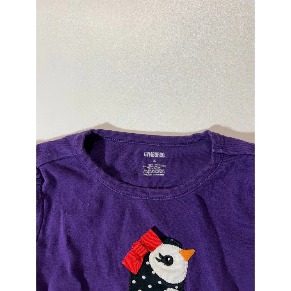 Gymboree Penguin Top Girls 4 Purple Excellent Peplum Ruffle Long Sleeve Cotton